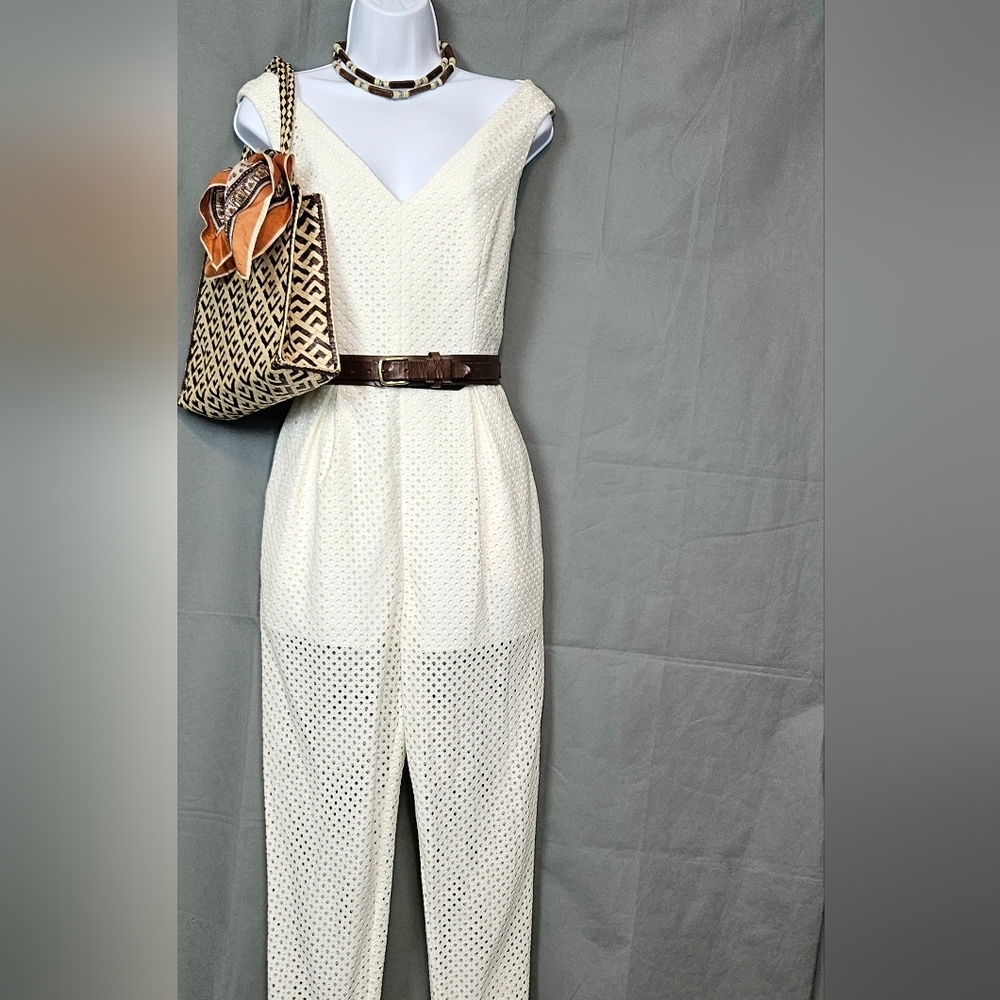 Vintage MaxMara Cream Eyelet Crochet Jumpsuit